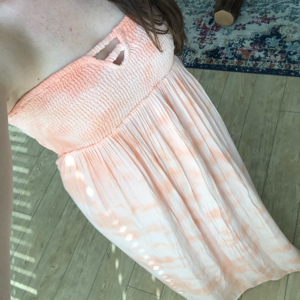 Coral Tie Dye Strapless Dress